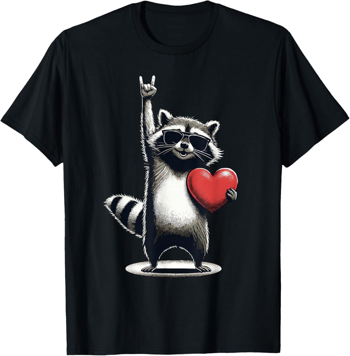 Funny Raccoon Rock On Men Women Kids St. Valentine's Day T-Shirt - T-Shirt | Black