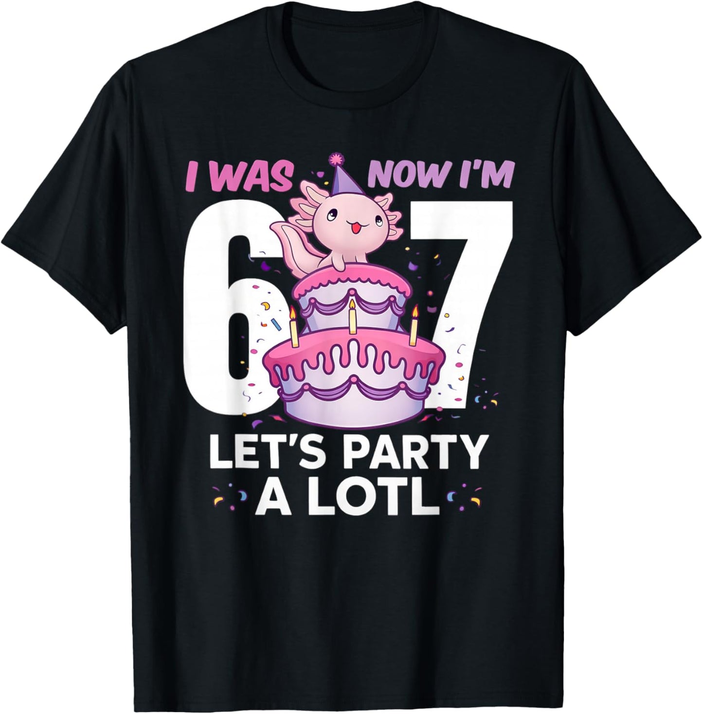 I was Six Now I'm Seven Cute Axolotl 7th Birthday 6 7 Kids T-Shirt - T-Shirt | Black