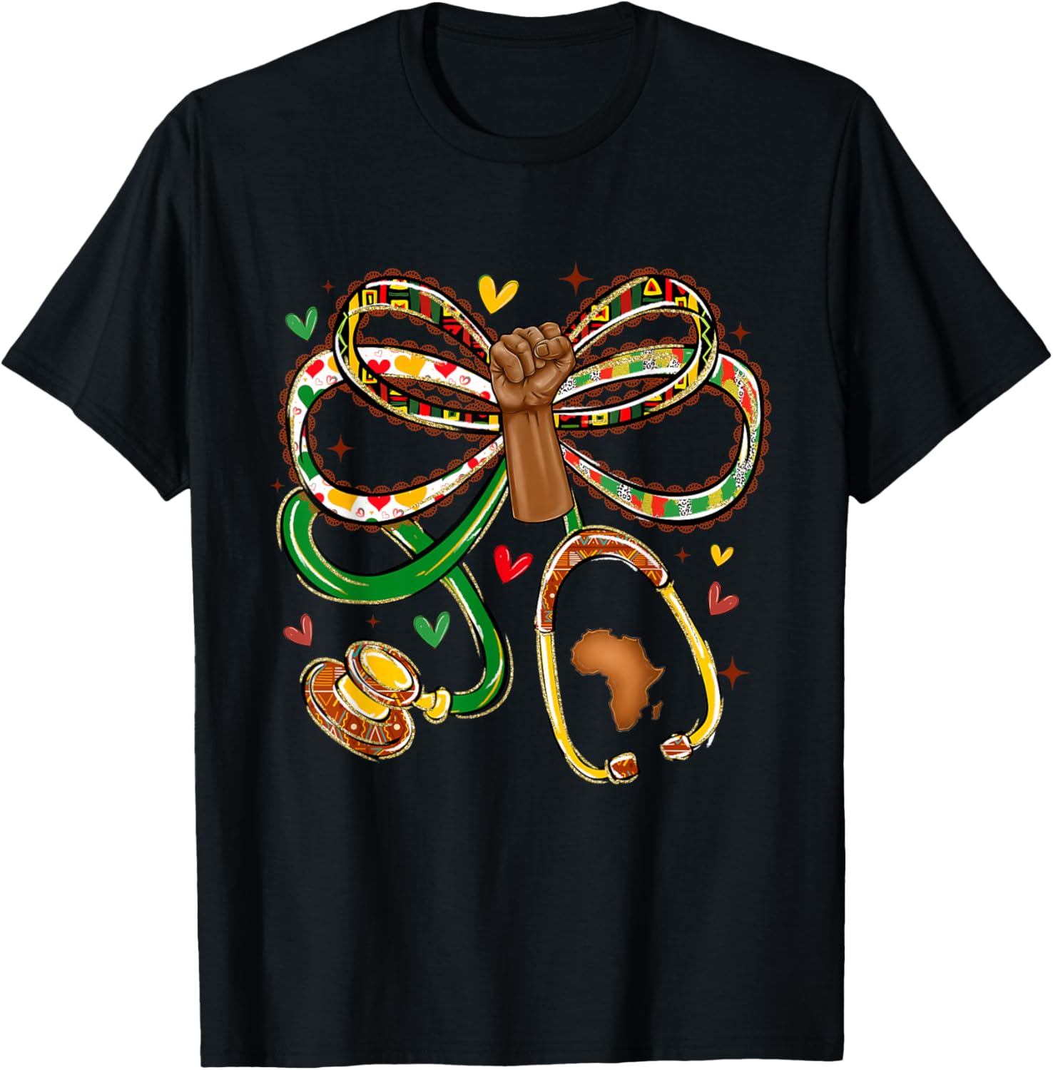 Black History Nurse Coquette Bow Stethoscope Nursing T-Shirt - T-Shirt | Black