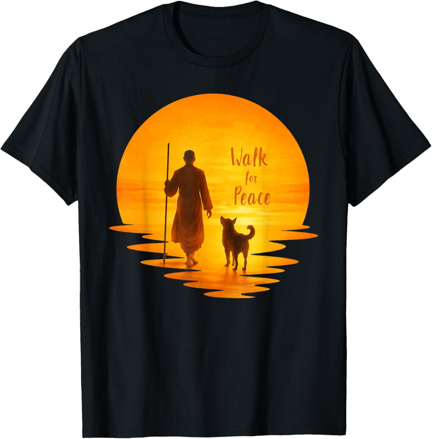 Walk for Peace Monk and Faithful Dog Pilgrimage Art T-Shirt - T-Shirt | Black