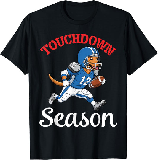 Labrador Retriever Dog Play Football Touchdown Season Player T-Shirt - T-Shirt | Black