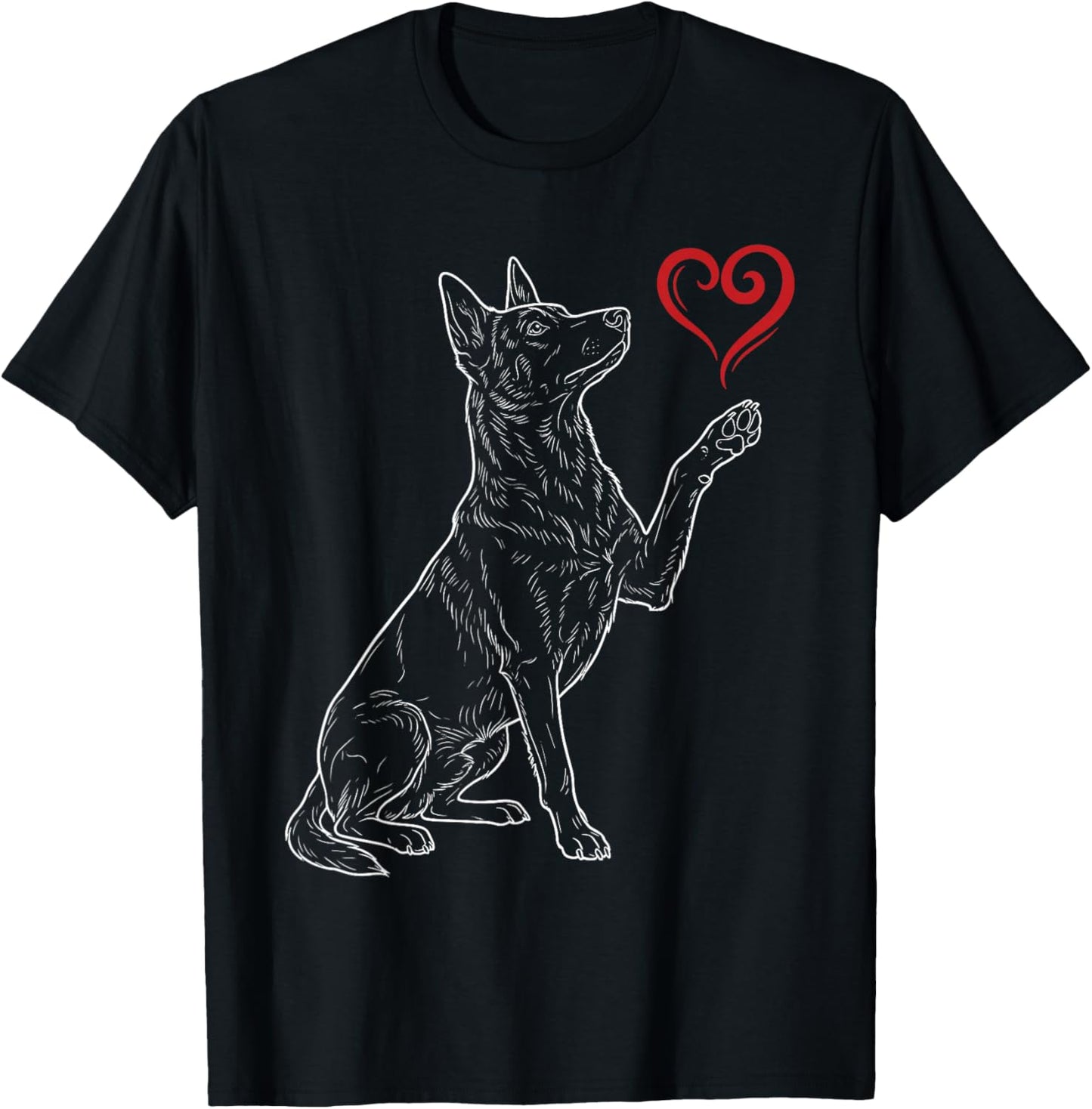 Belgian Malinois Lover Dog Art Holding Heart Valentines T-Shirt - T-Shirt | Black