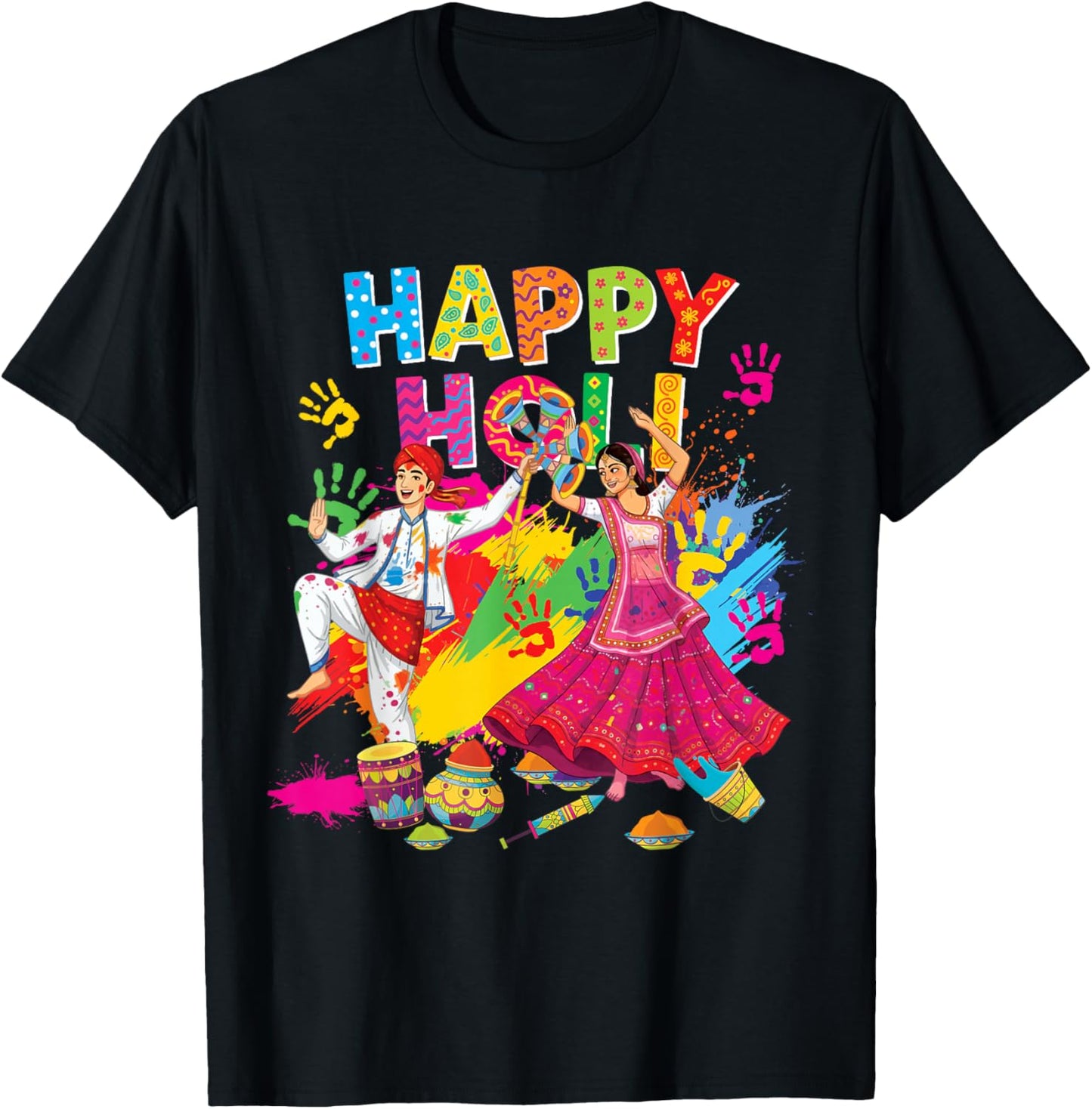 Happy Holi Hindu Spring Holi Festival of Colors India Indian T-Shirt - T-Shirt | Black