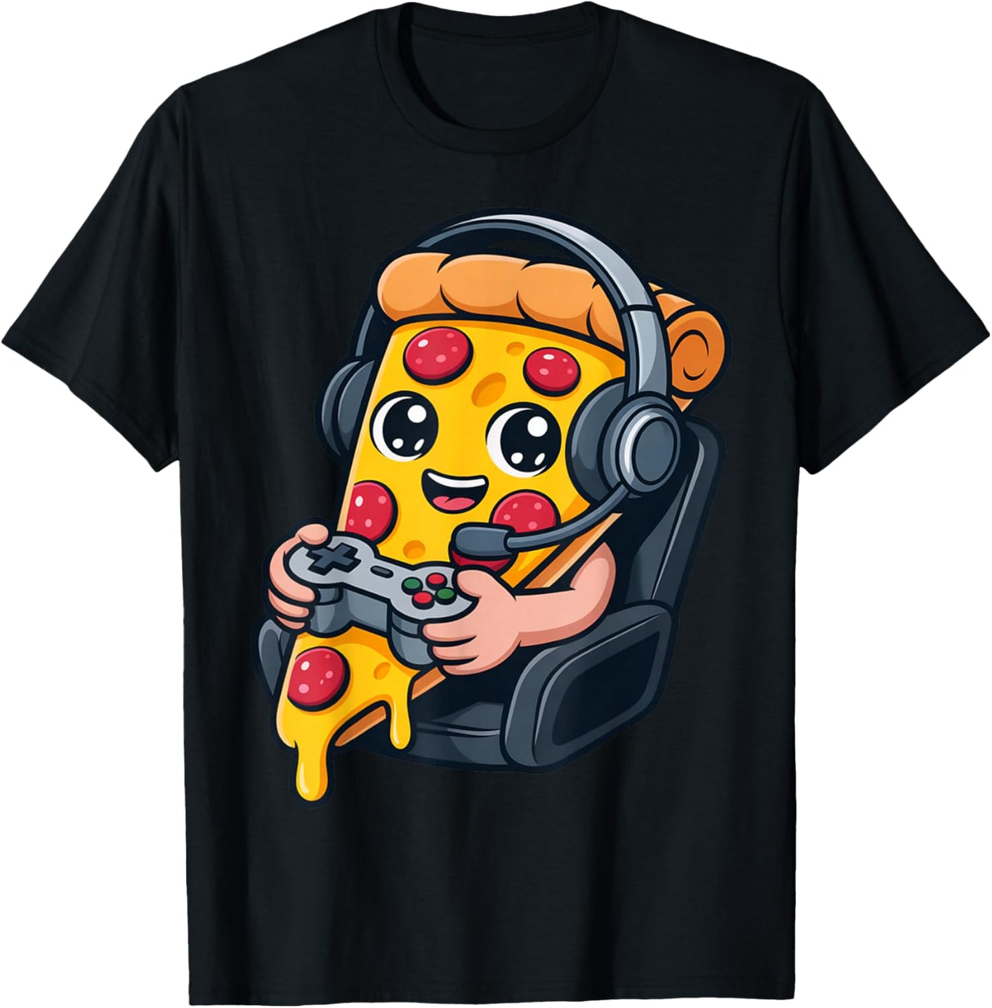 Pizza Gamer Headphone Controller Funny Food T-Shirt - T-Shirt | Black