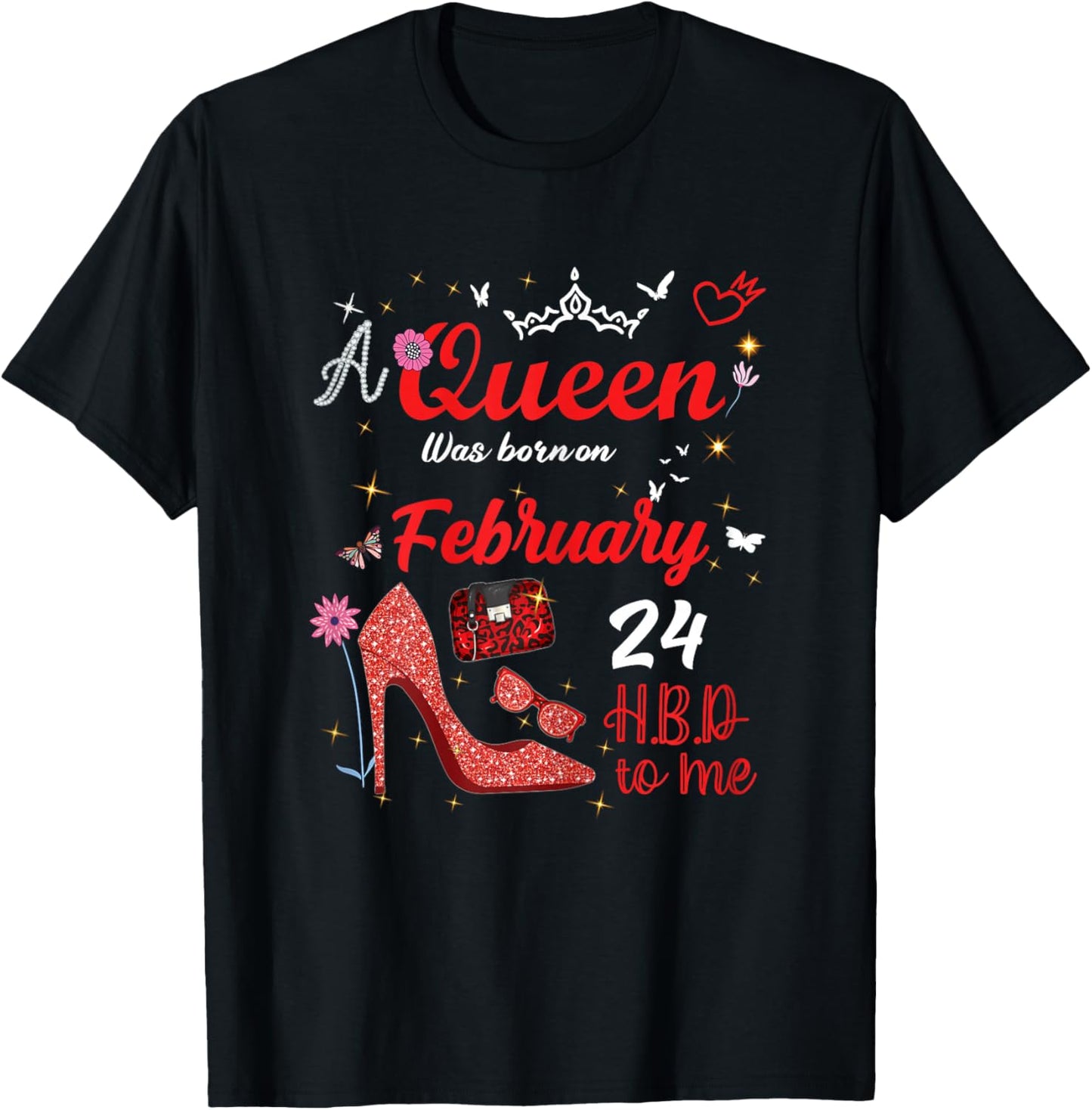 February 24 Birthday This Queen was Born on February 24th T-Shirt - T-Shirt | Black