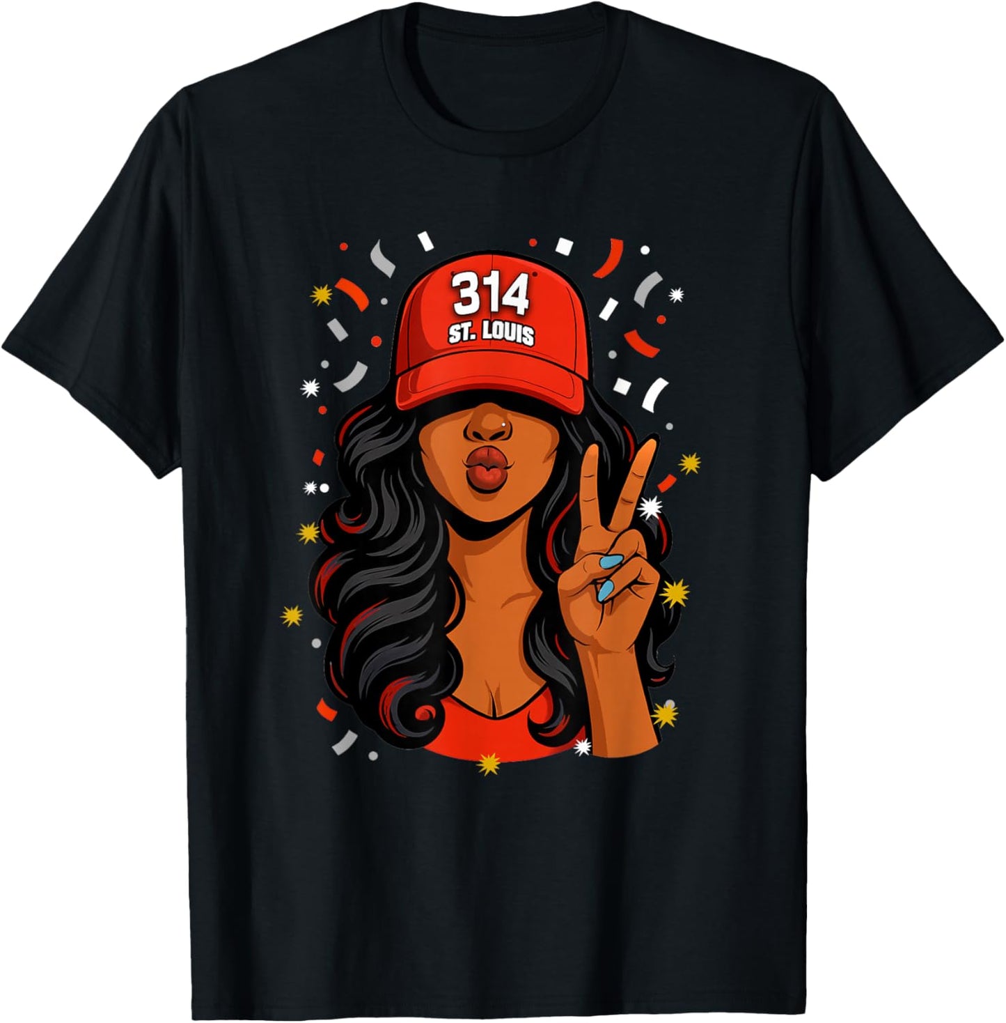 St. Louis 314 Black Woman Wearing Red Hat T-Shirt - T-Shirt | Black