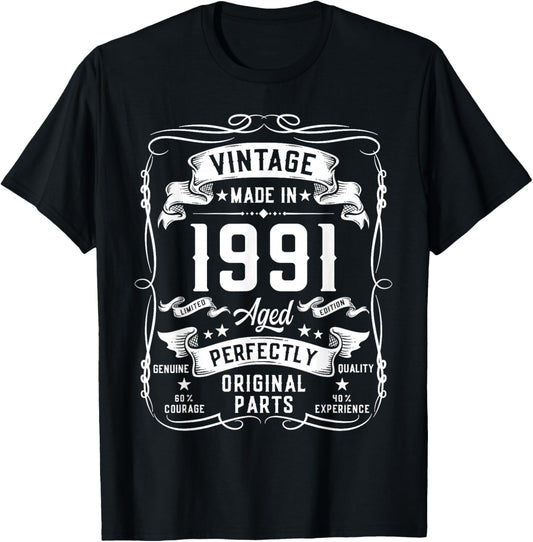Vintage 1991 35yr 35th Birthday Gifts 35 Years Old T-Shirt - T-Shirt | Black