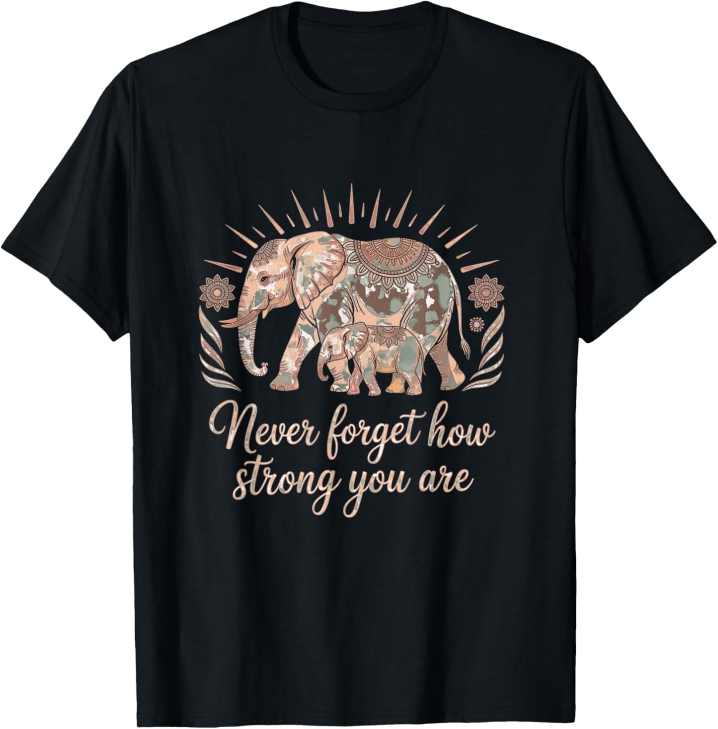 Boho Elephant Strength and Resilience Affirmation T-Shirt - T-Shirt | Black