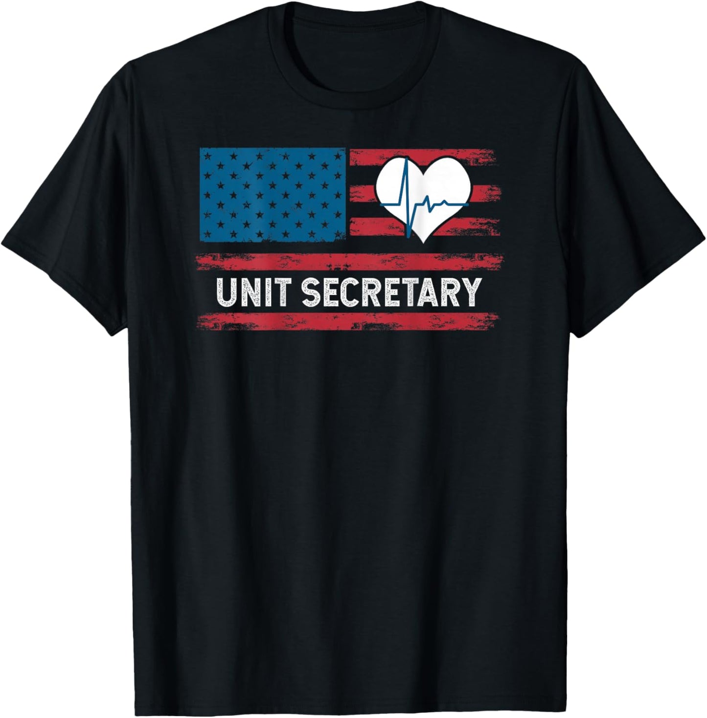 Unit Secretary USA Flag Patriotic 4th July Design ON Back T-Shirt - T-Shirt | Black