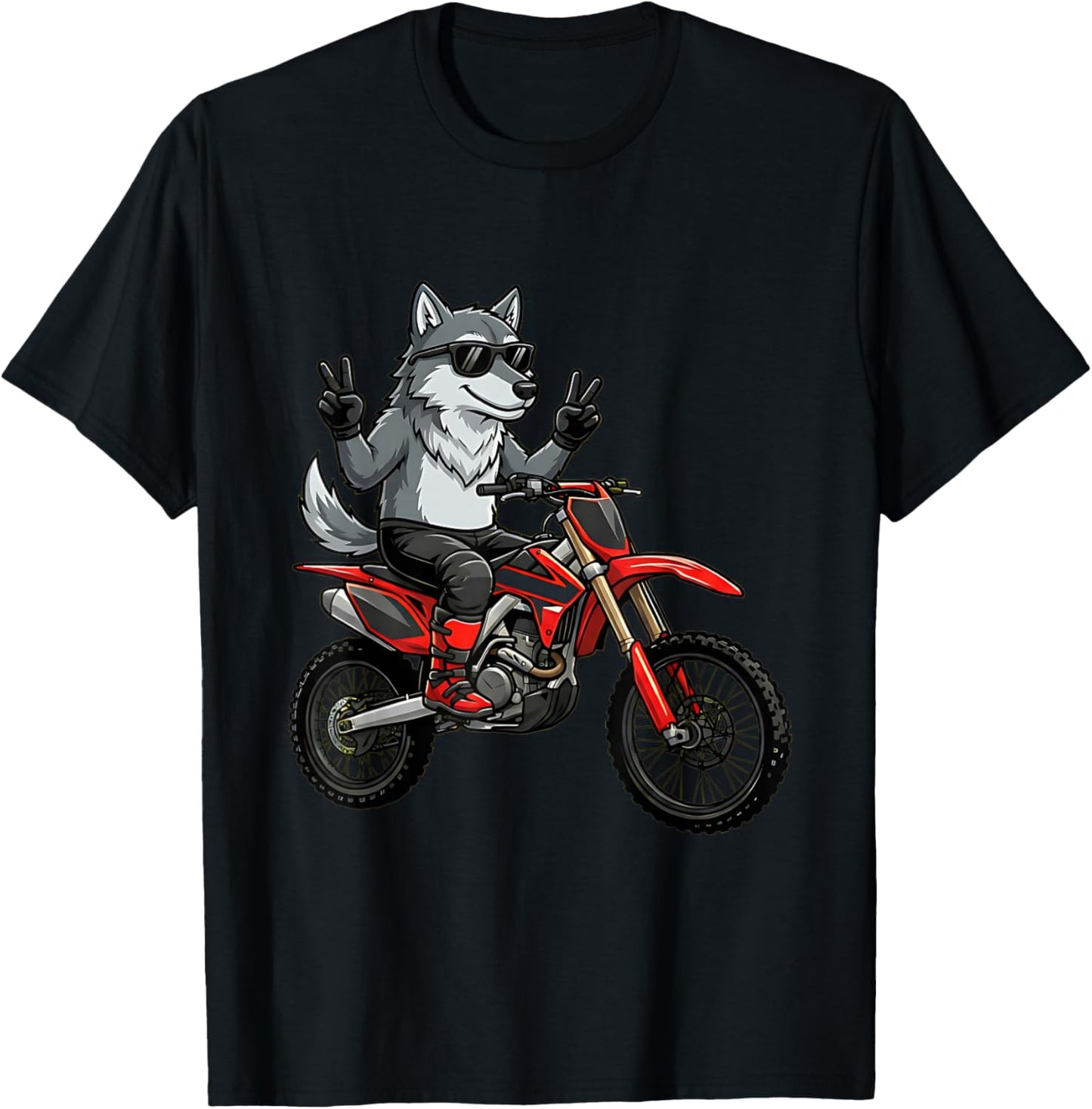 Dirt Bike Wolf Rider Motocross Motorcycle Animal Biker Boys T-Shirt - T-Shirt | Black