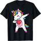 Valentines Day Dabbing Unicorn Heart Girls Kid Toddler Women T-Shirt - T-Shirt | Black