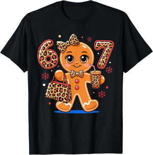 6 7 Christmas Leopard Gingerbread T-Shirt - T-Shirt | Black