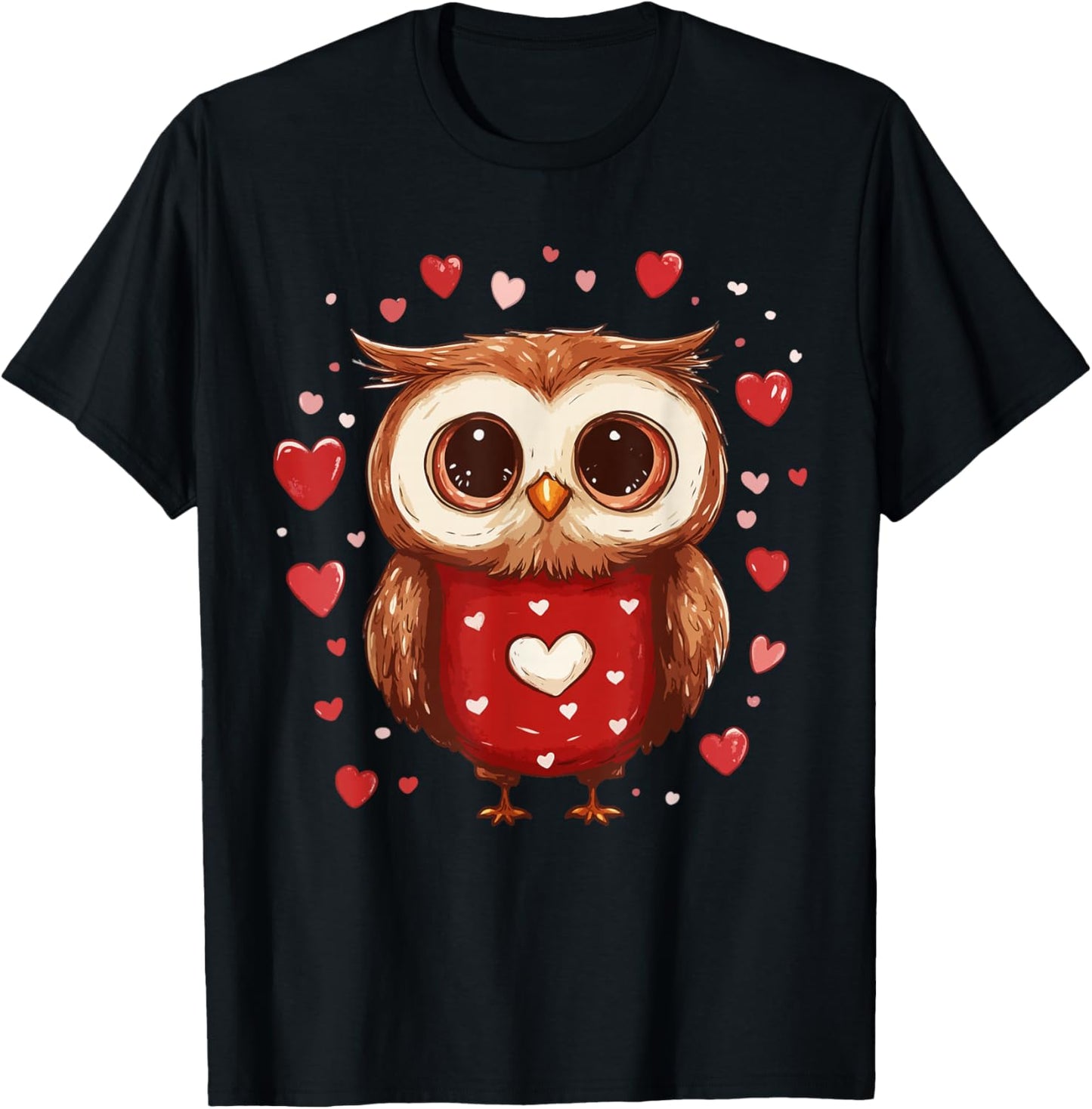 Owl Lover Heart Girls Valentine’s Day Women Owl T-Shirt - T-Shirt | Black