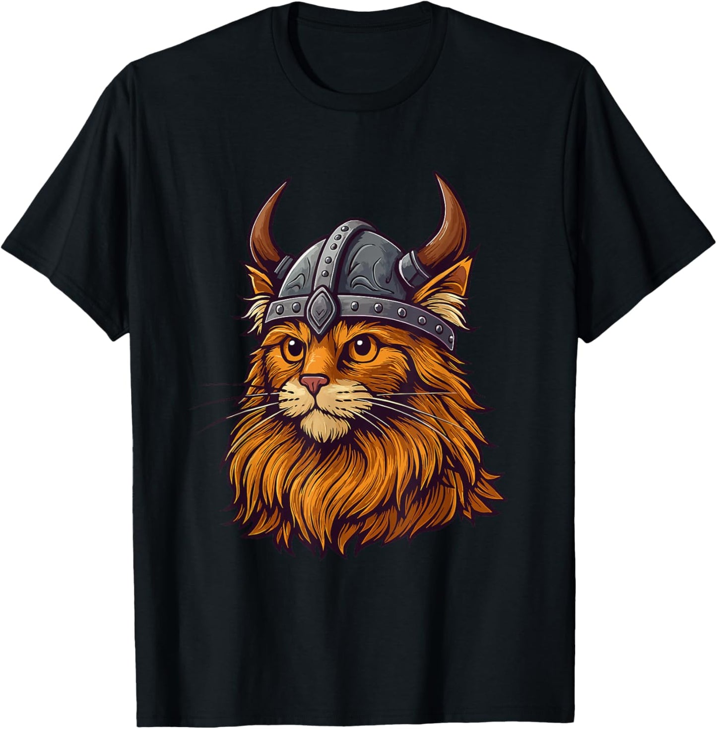 Funny Viking Cat in Helmet Cute Cat Lover T-Shirt - T-Shirt | Black
