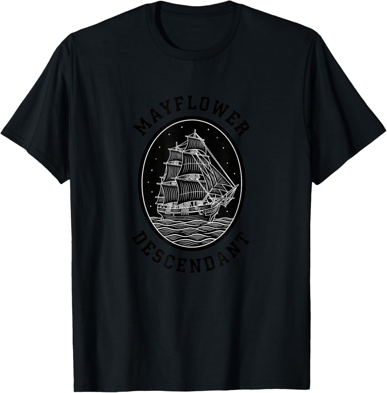 Mayflower Descendant Vintage Ship Heritage Family Pride T-Shirt - T-Shirt | Black