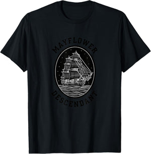 Mayflower Descendant Vintage Ship Heritage Family Pride T-Shirt - T-Shirt | Black
