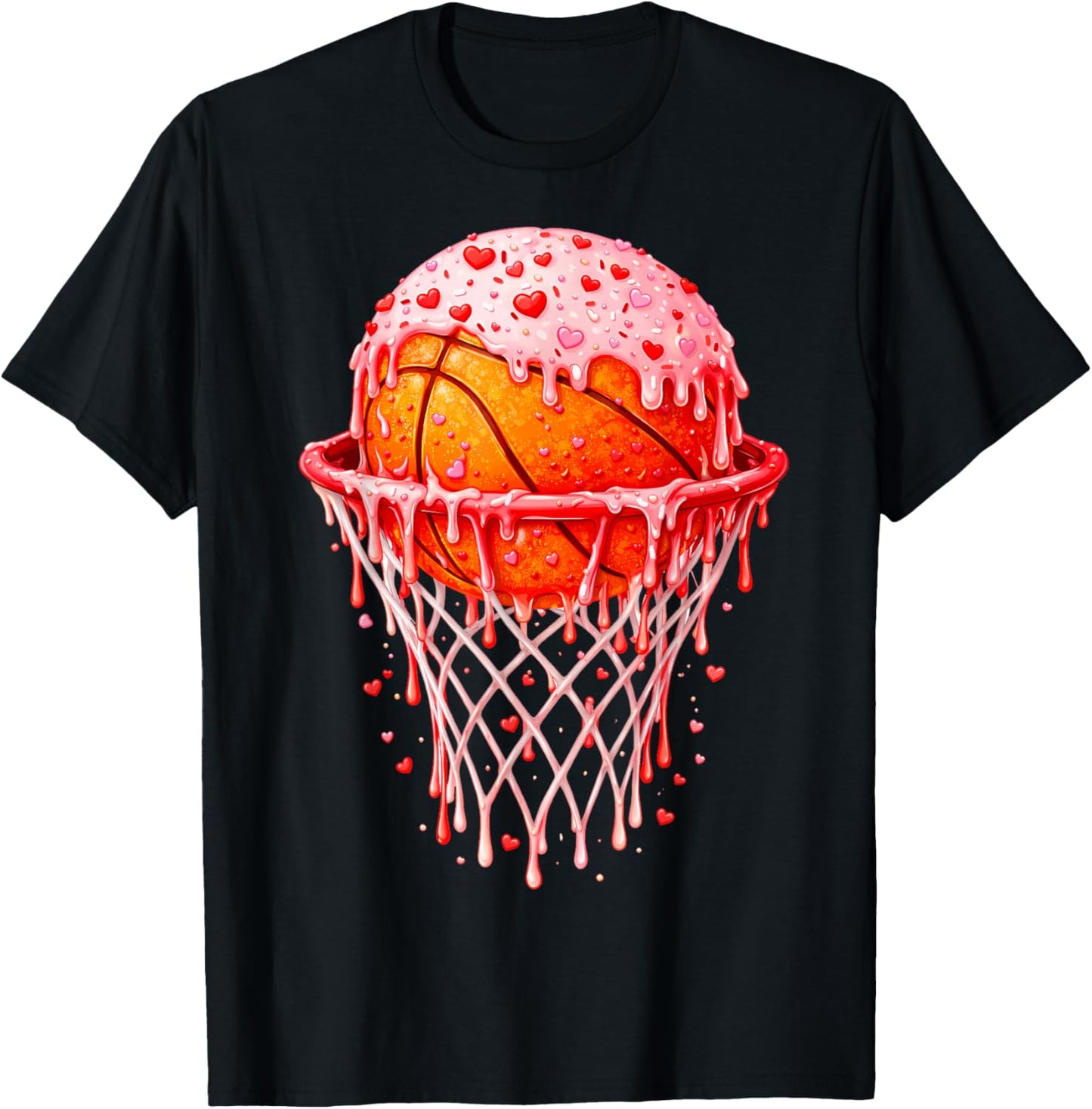Valentines Day Heart Basketball Hoop Ice Cream Drip Men Kids T-Shirt - T-Shirt | Black