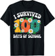 I Survived 100 Days of School Floral Theme 100th Days T-Shirt - T-Shirt | Black