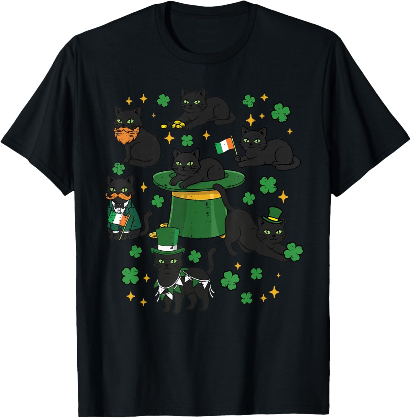 St Patricks Day Black Cats Saint Paddys Kitten Women Men Kid T-Shirt - T-Shirt | Black