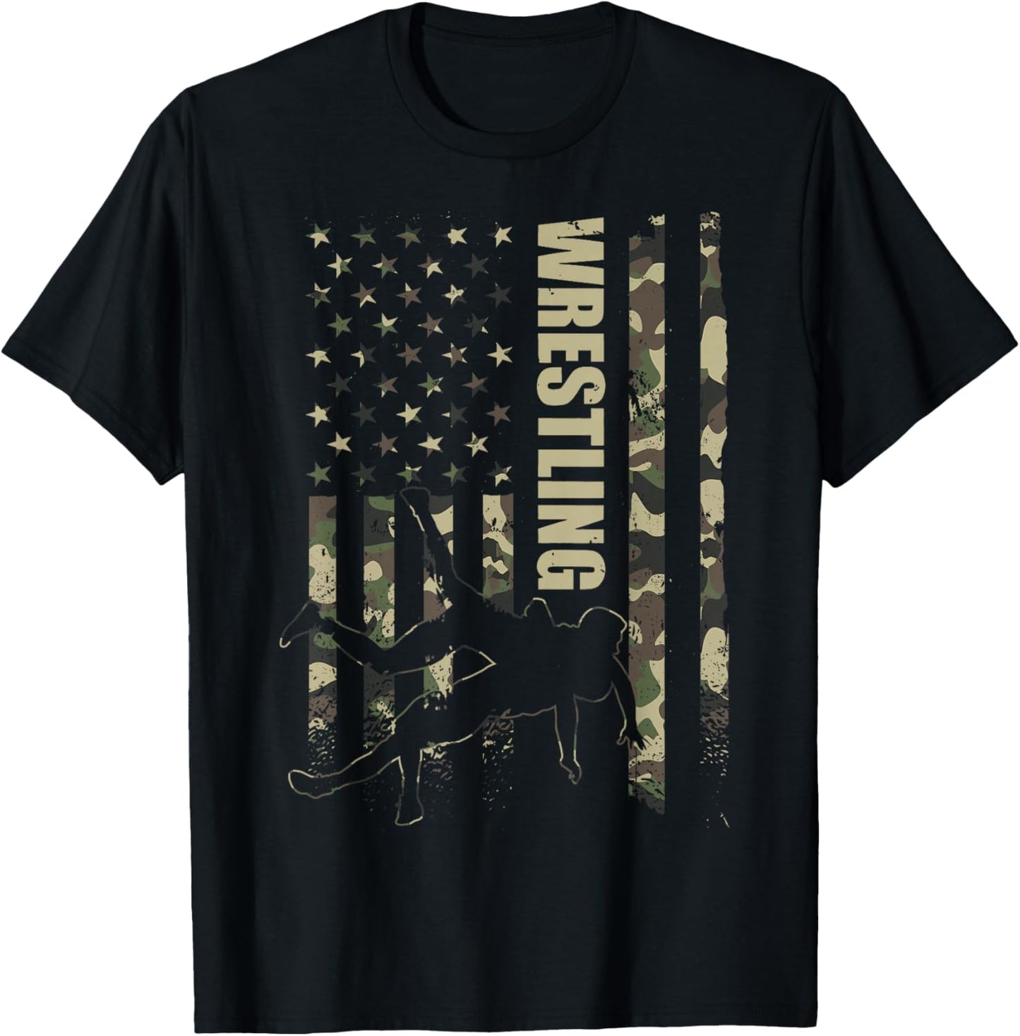 Wrestling American Flag Camo Wrestler Boy Wrestle Lover T-Shirt - T-Shirt | Black