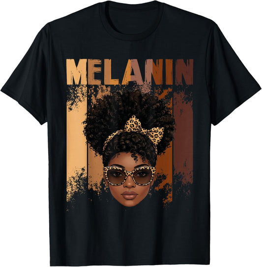 Afrocentric Pride Melanin Queen with Leopard Black History T-Shirt - T-Shirt | Black