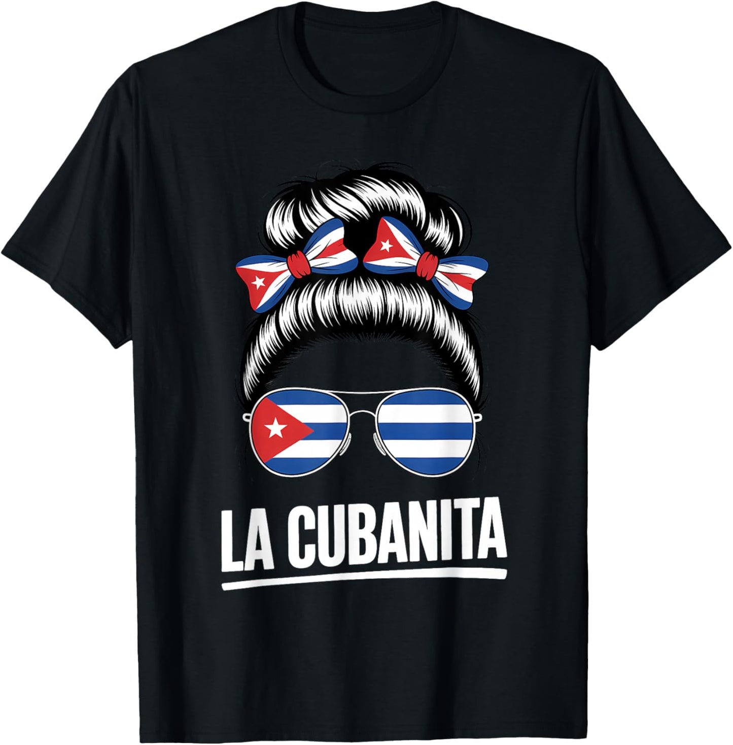 La Cubanita Cuban Flag Hair Bow Glasses T-Shirt - T-Shirt | Black