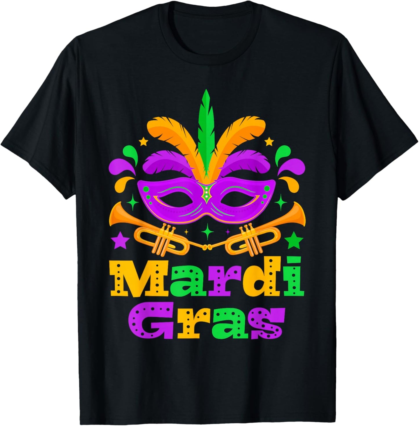 Mardi Gras Beads Mask Feather Parade Carnival Party Matching T-Shirt - T-Shirt | Black