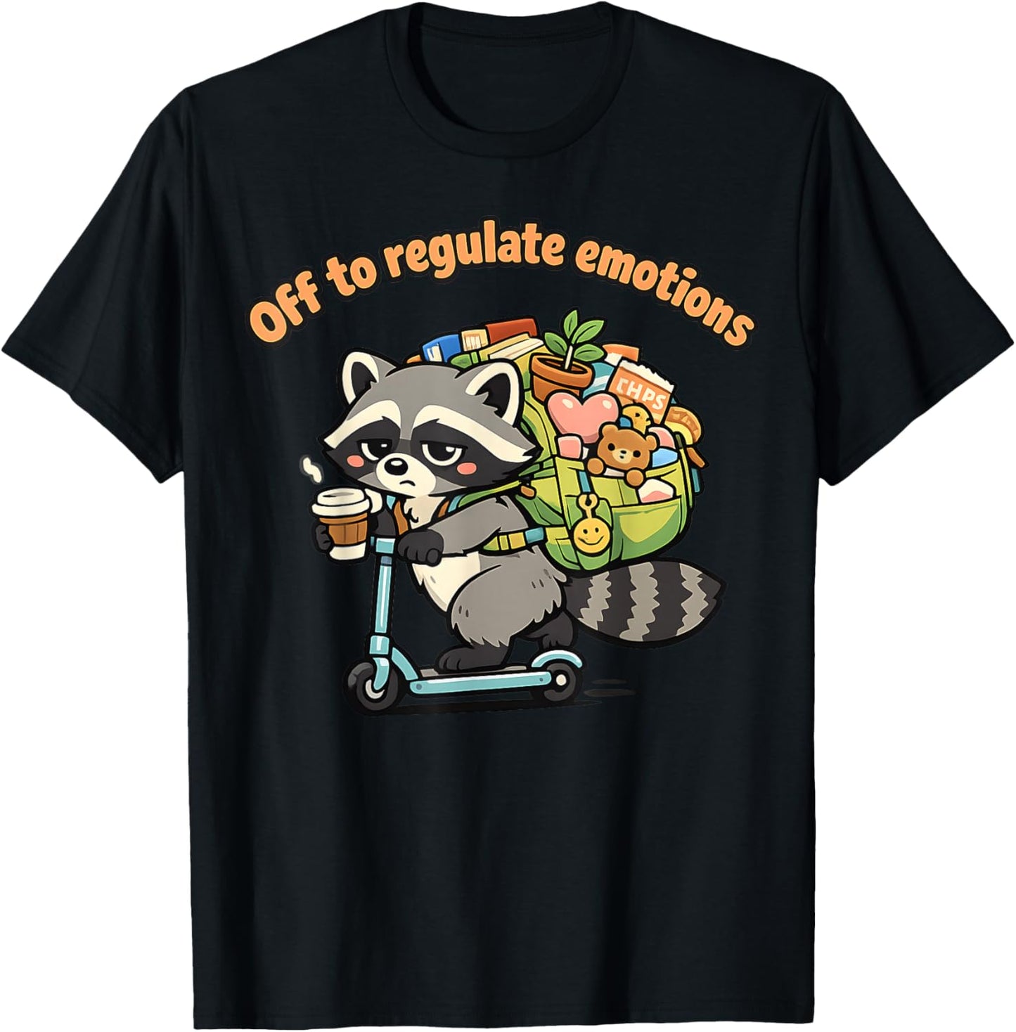 Off to Regulate Emotions Funny Raccoon Scooter Humor T-Shirt - T-Shirt | Black