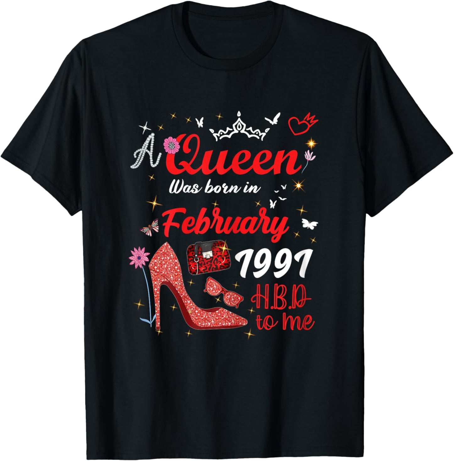 February 1991 Birthday This Queen was Born in February 1991 T-Shirt - T-Shirt | Black