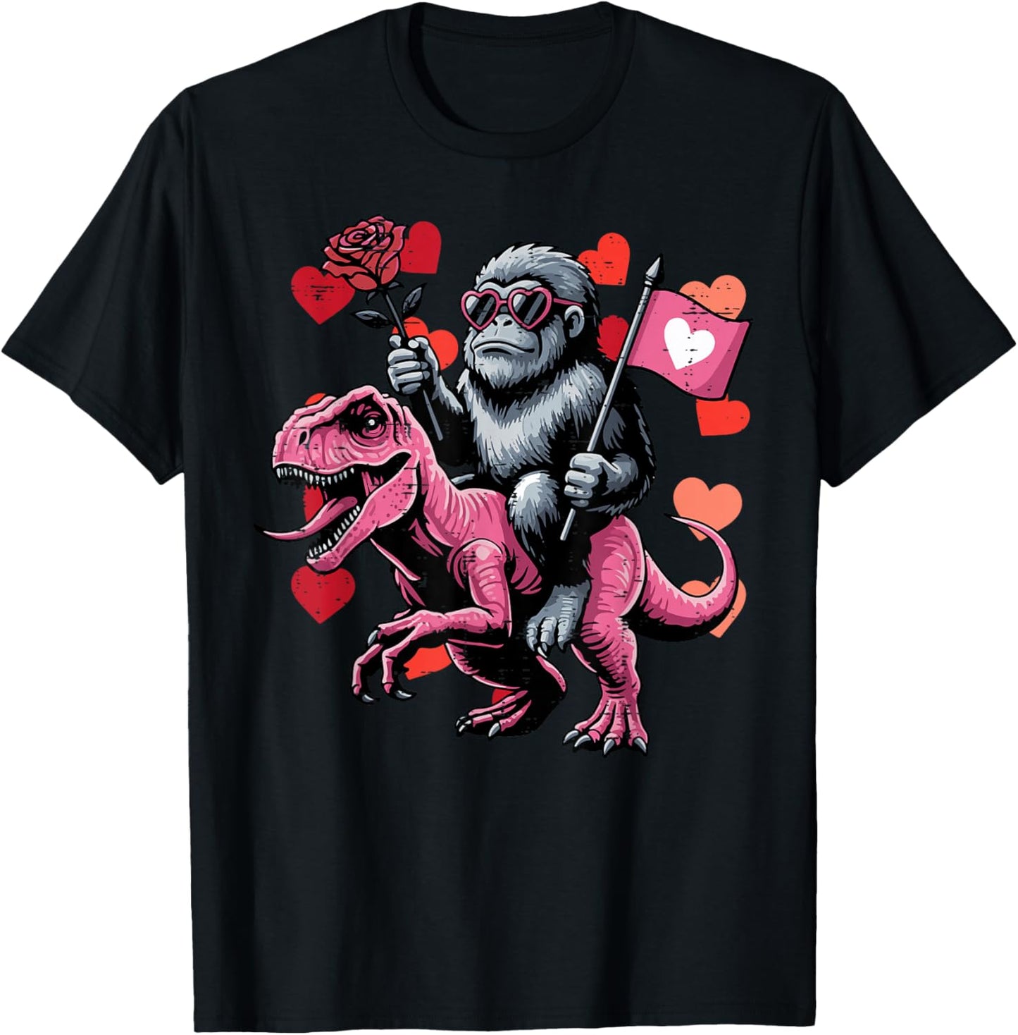 Bigfoot Trex Dino Valentines Day Kids Toddler Boys Youth T-Shirt - T-Shirt | Black