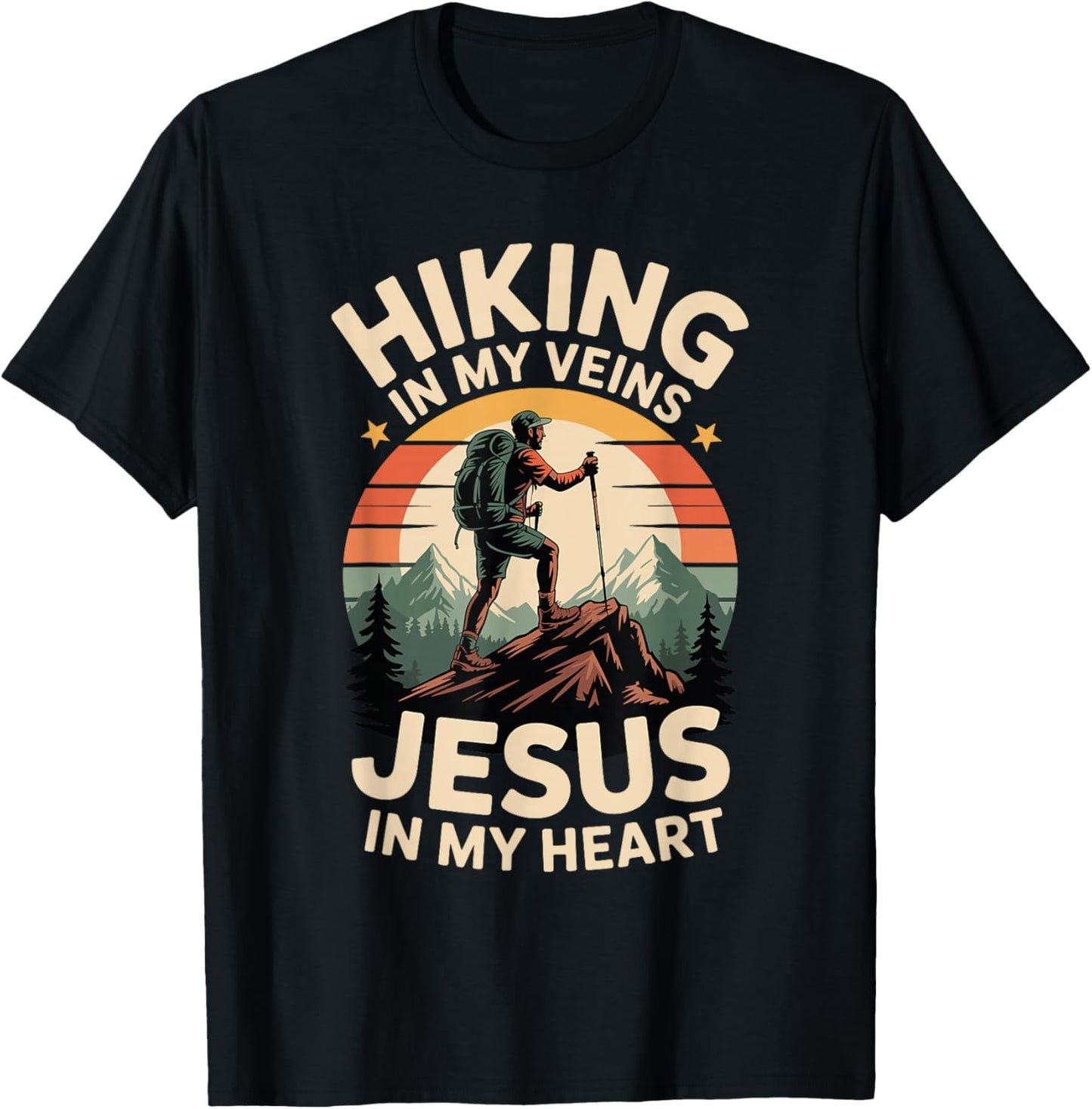 Hiking in My Veins Jesus in My Heart Faith Outdoors T-Shirt - T-Shirt | Black