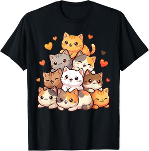 Cute Cat Anime Kawaii Cats T-Shirt - T-Shirt | Black