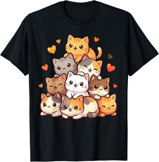 Cute Cat Anime Kawaii Cats T-Shirt - T-Shirt | Black