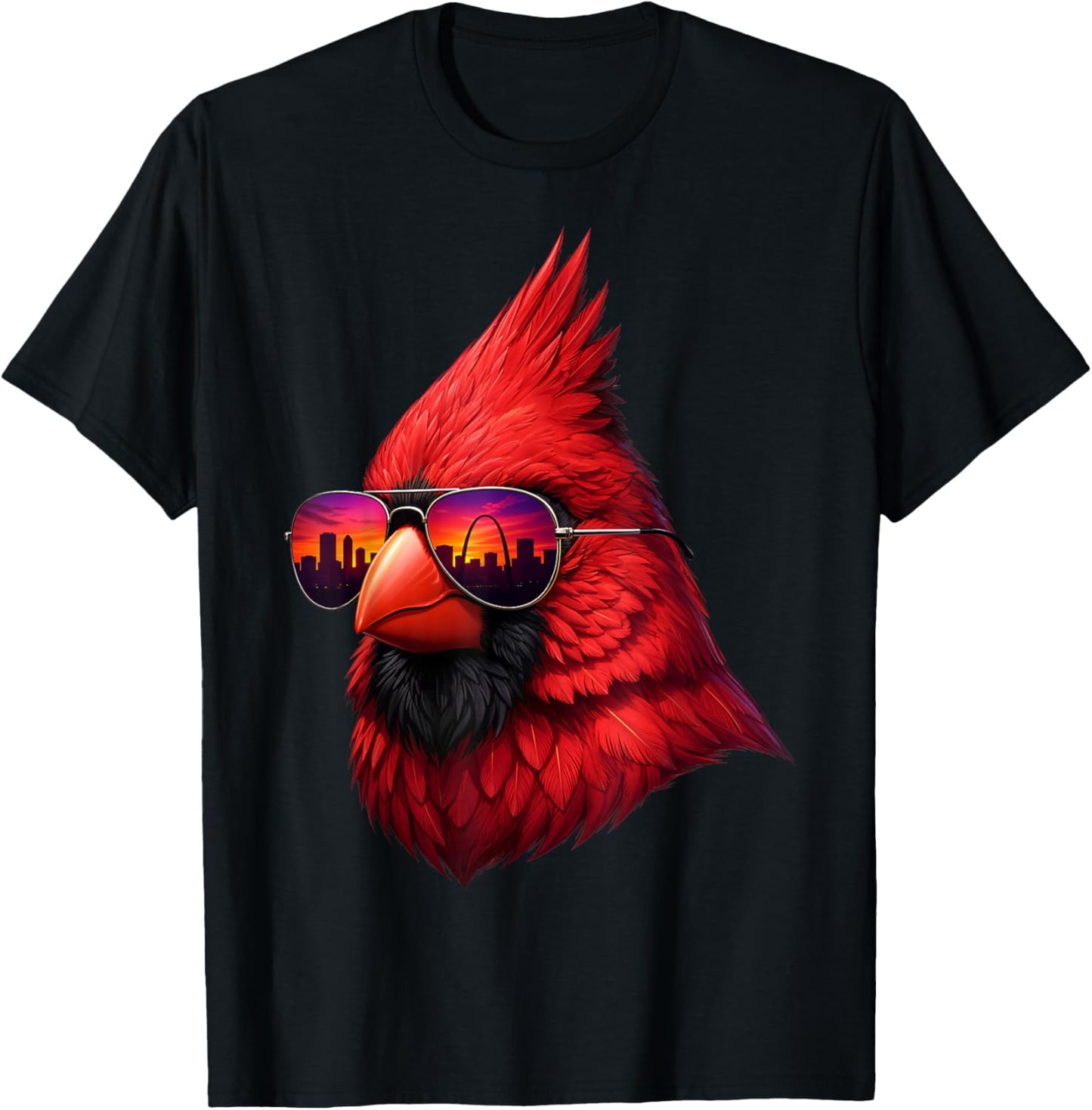 Vintage Northern Cardinal with Sunglasses Retro T-Shirt - T-Shirt | Black