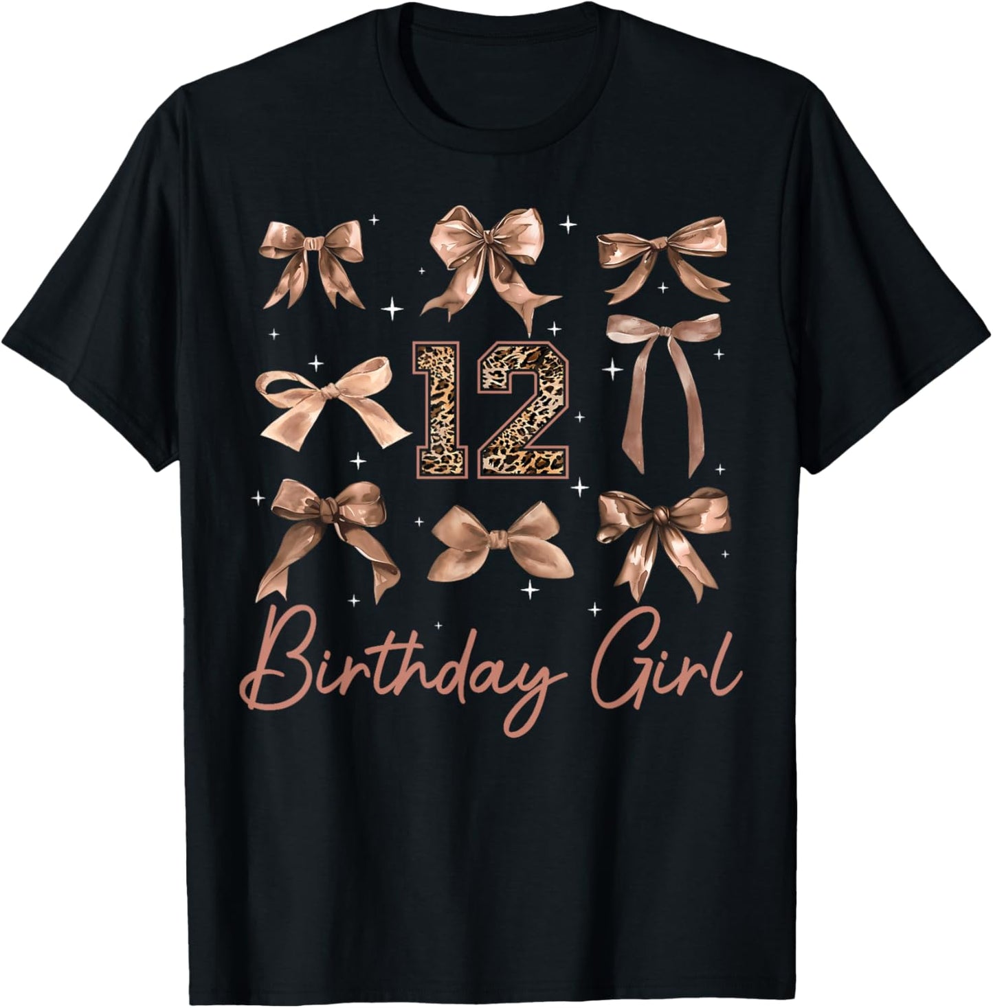 12th Birthday Girl Coquette Bow Leopard 12 Year Old Girls T-Shirt - T-Shirt | Black