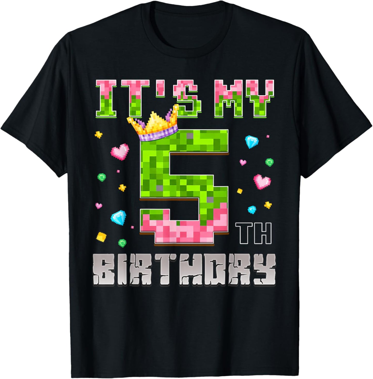 Birthday Girl Shirt It's My 5th Birthday Video Game Pixel T-Shirt - T-Shirt | Black