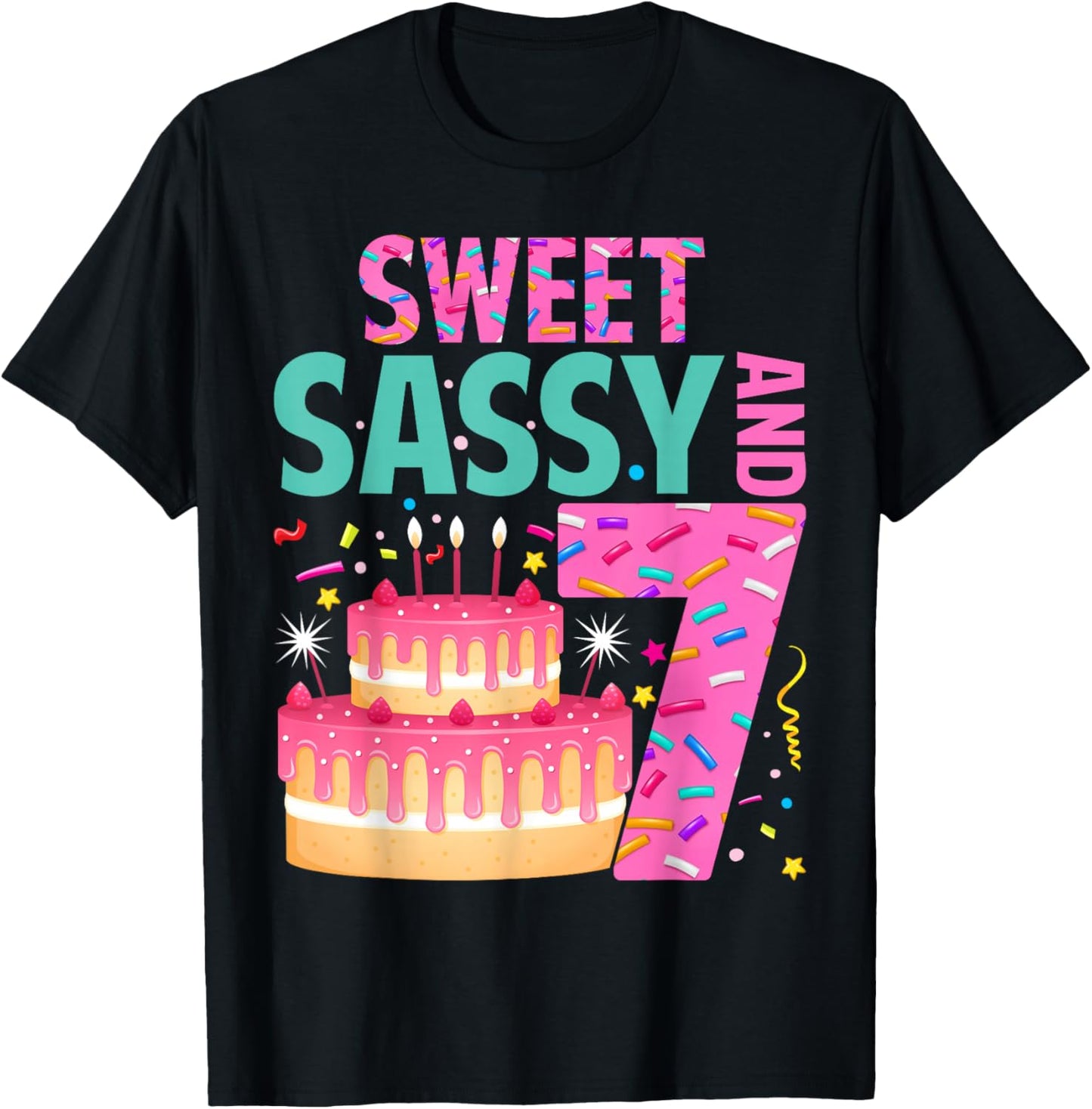 Kids Sweet Sassy and Seven Birthday Girl Donut 7 Year Old T-Shirt - T-Shirt | Black