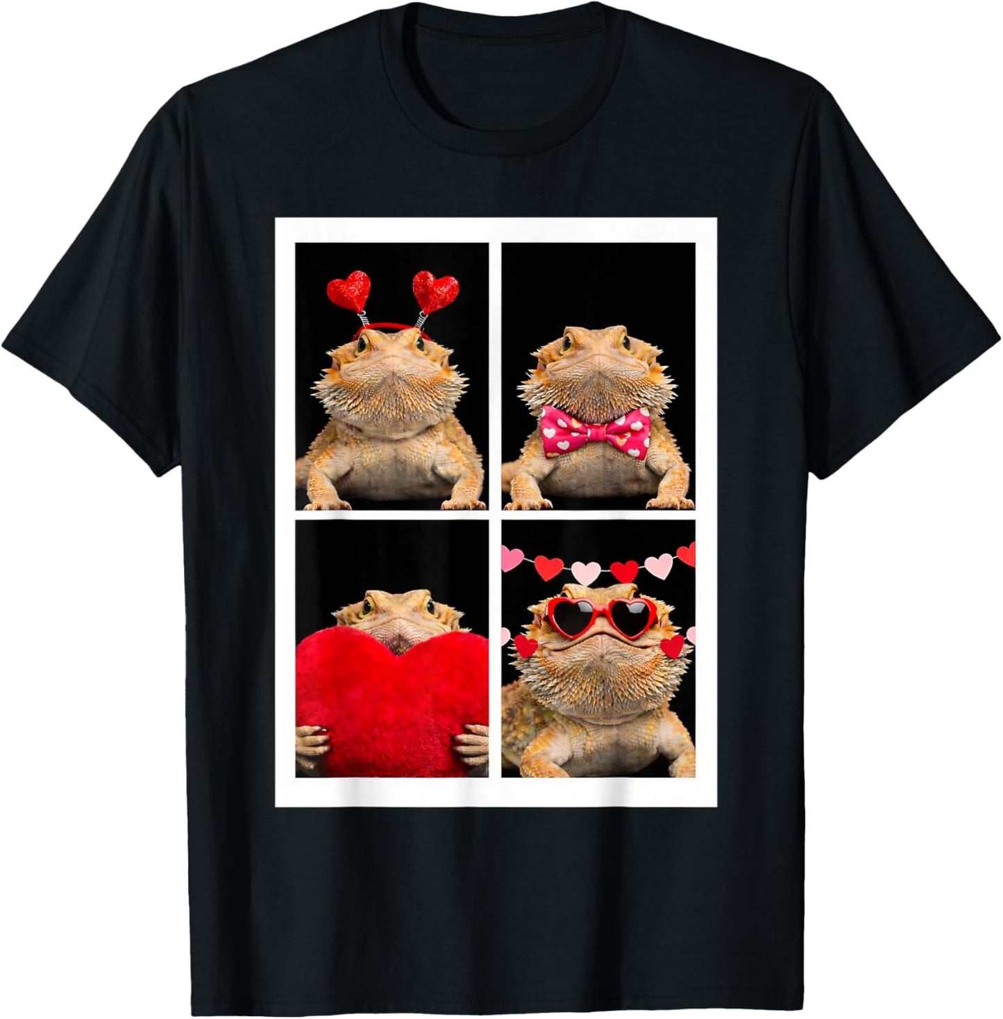 Photobooth Bearded Dragon Valentines Day Reptile Love T-Shirt - T-Shirt | Black