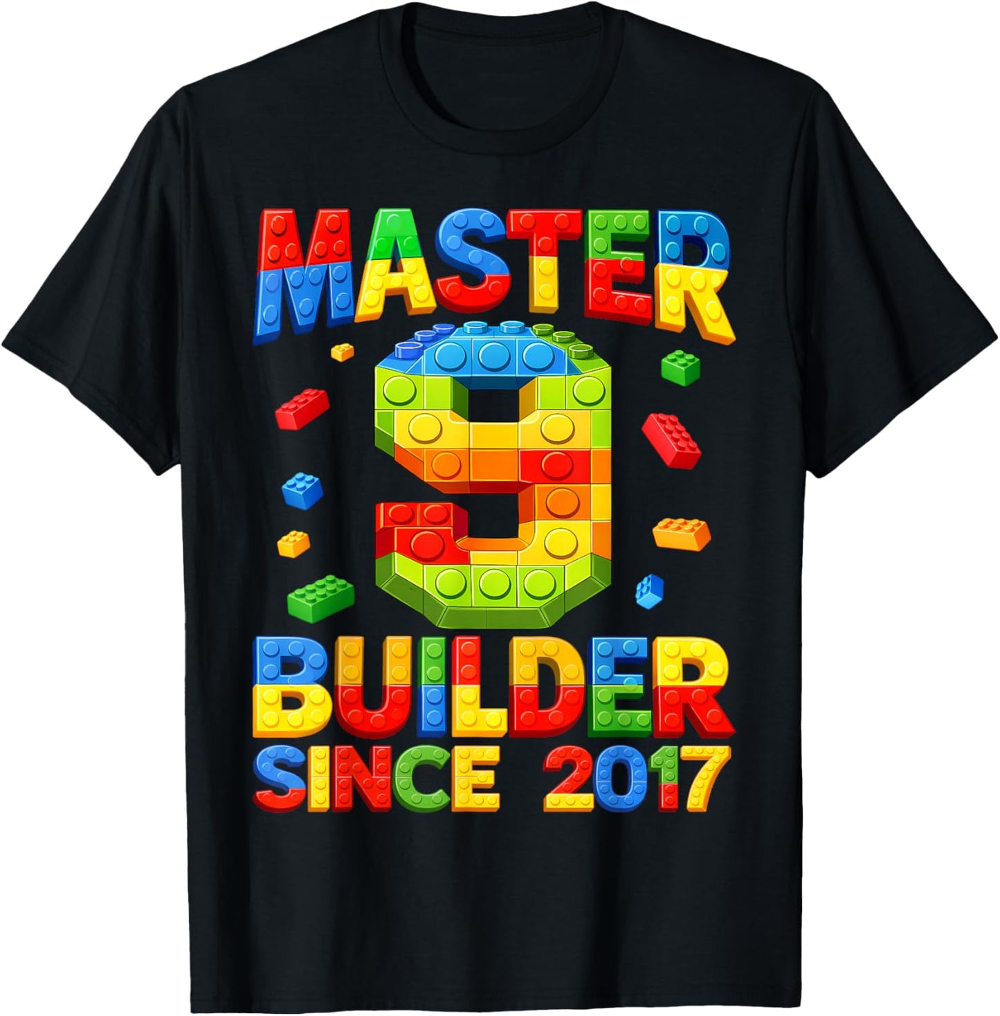 Master Builder 9th Birthday 2017 9 Years Old Building Brick T-Shirt - T-Shirt | Black