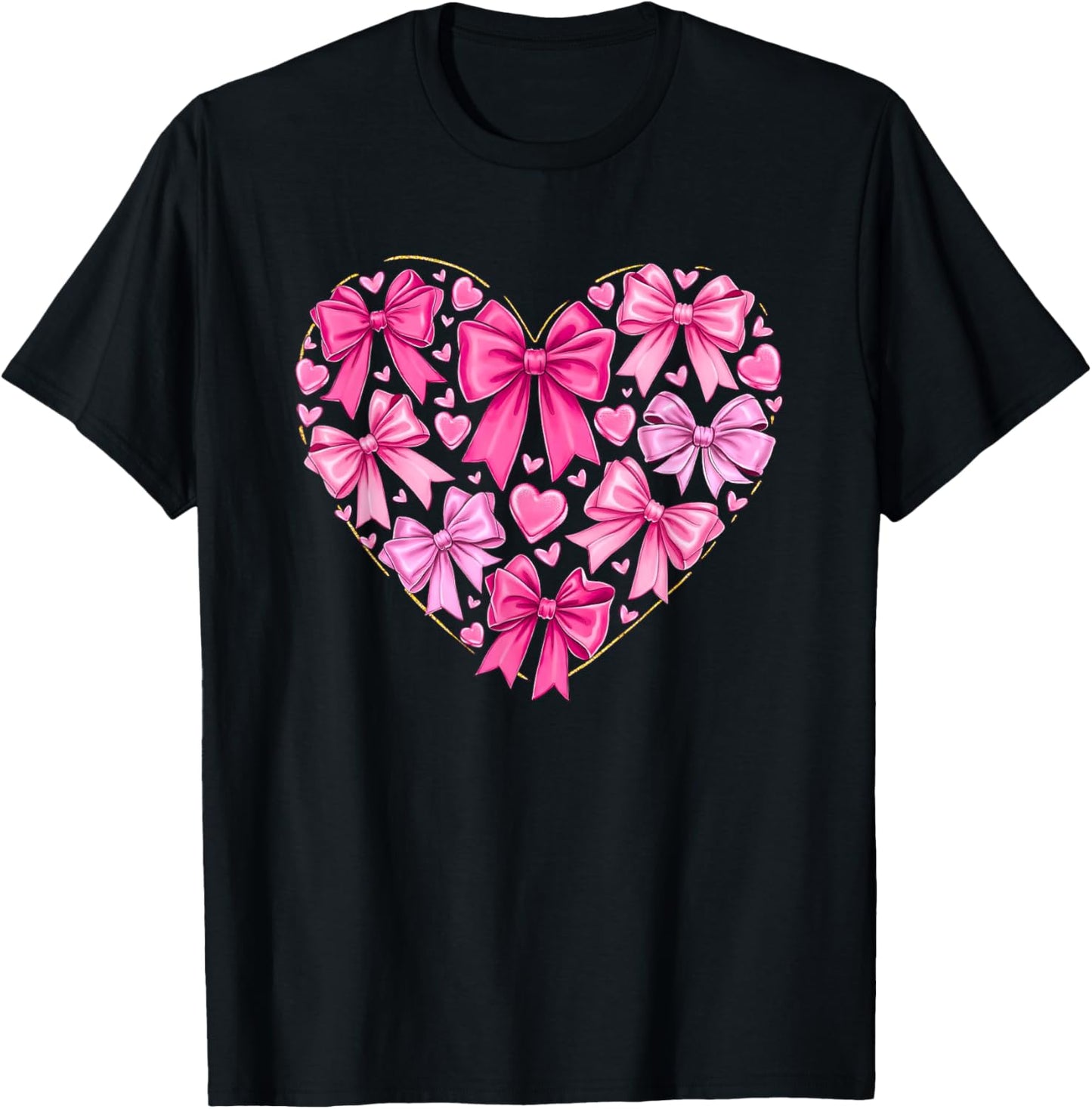 Coquette Bow Valentines Heart Bowknot Ribbon Women Girl Kid T-Shirt - T-Shirt | Black