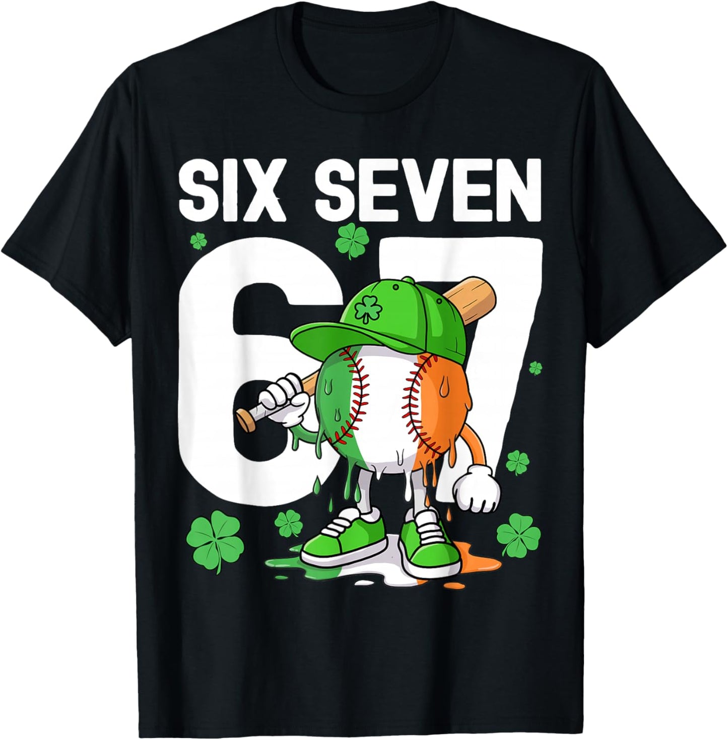 Boys St Patricks Day 67 Six Seven Baseball Ice Cream Drip T-Shirt - T-Shirt | Black