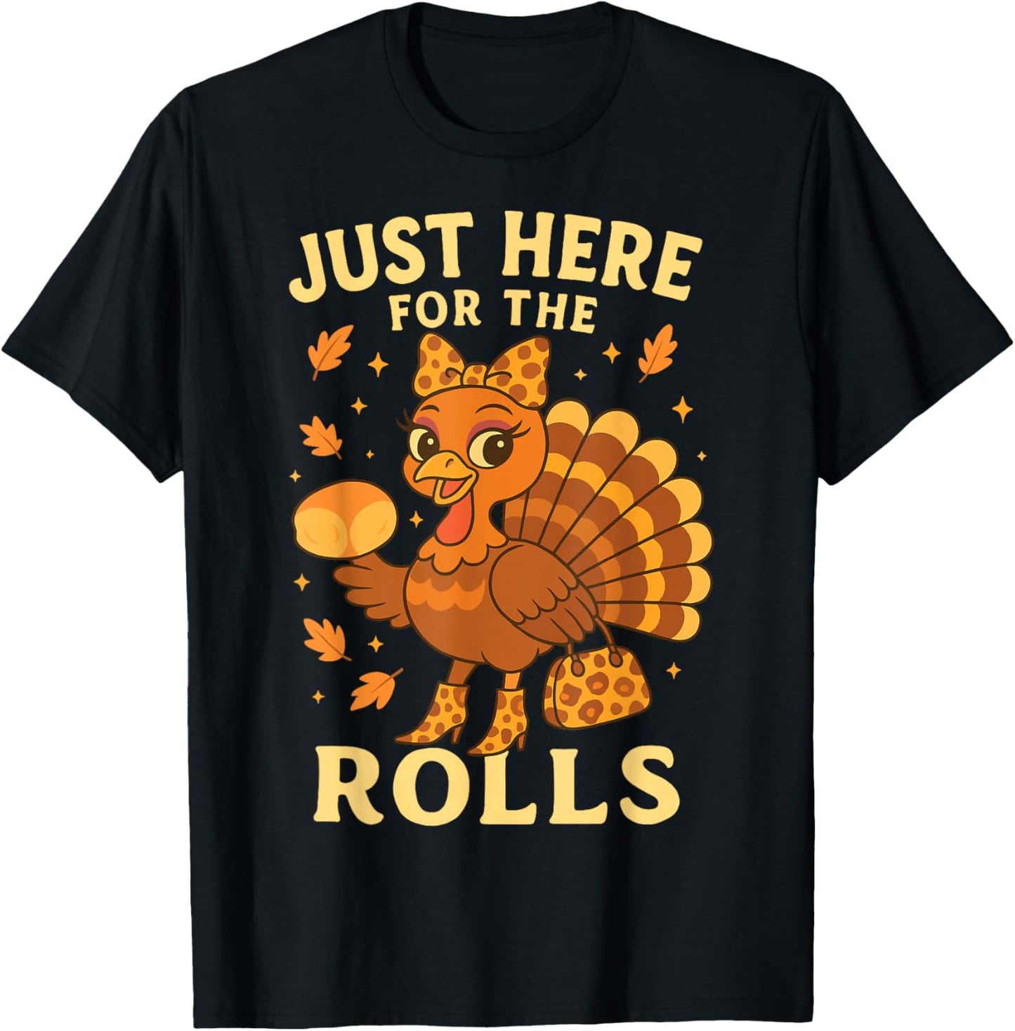 Leopard Turkey Rolls Thanksgiving Turkey Day Women Girls T-Shirt - T-Shirt | Black