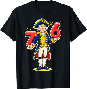 Funny George Washington 76 Meme Six Seven Patriotic T-Shirt - T-Shirt | Black