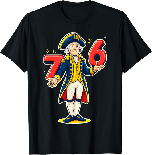 Funny George Washington 76 Meme Six Seven Patriotic T-Shirt - T-Shirt | Black