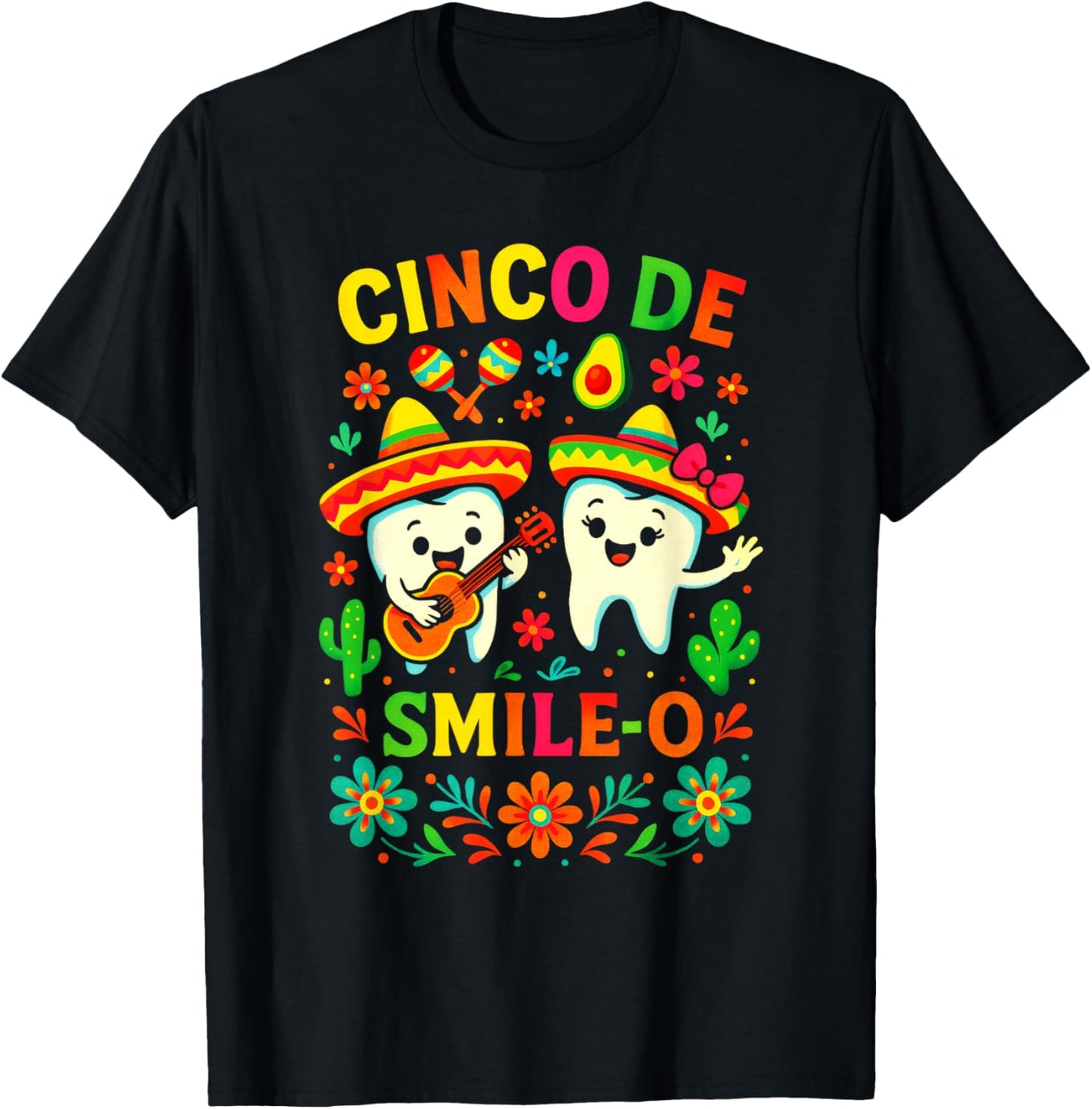 Cinco DE Smile-O - Fiesta Funny Mexican Teeth T-Shirt - T-Shirt | Black