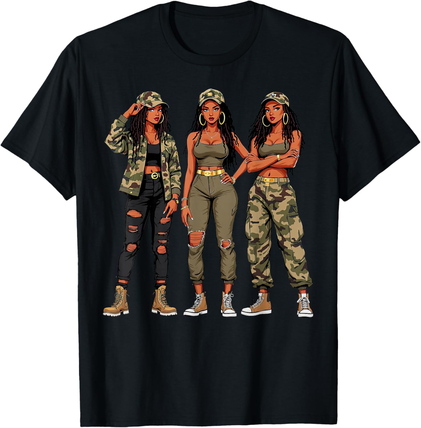 Black Woman Locs Camo Melanin Black History Month Junteenth T-Shirt - T-Shirt | Black