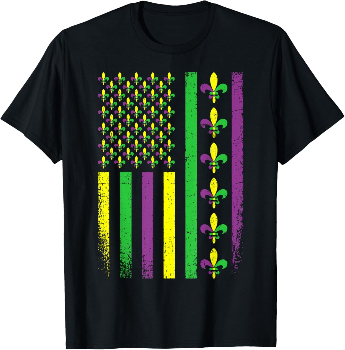 Mardi Gras Fleur De Lis US American Flag Men Women Kids T-Shirt - T-Shirt | Black