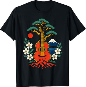 Japanese Art Guitar Men Women Kids Funny Musician T-Shirt - T-Shirt | Black