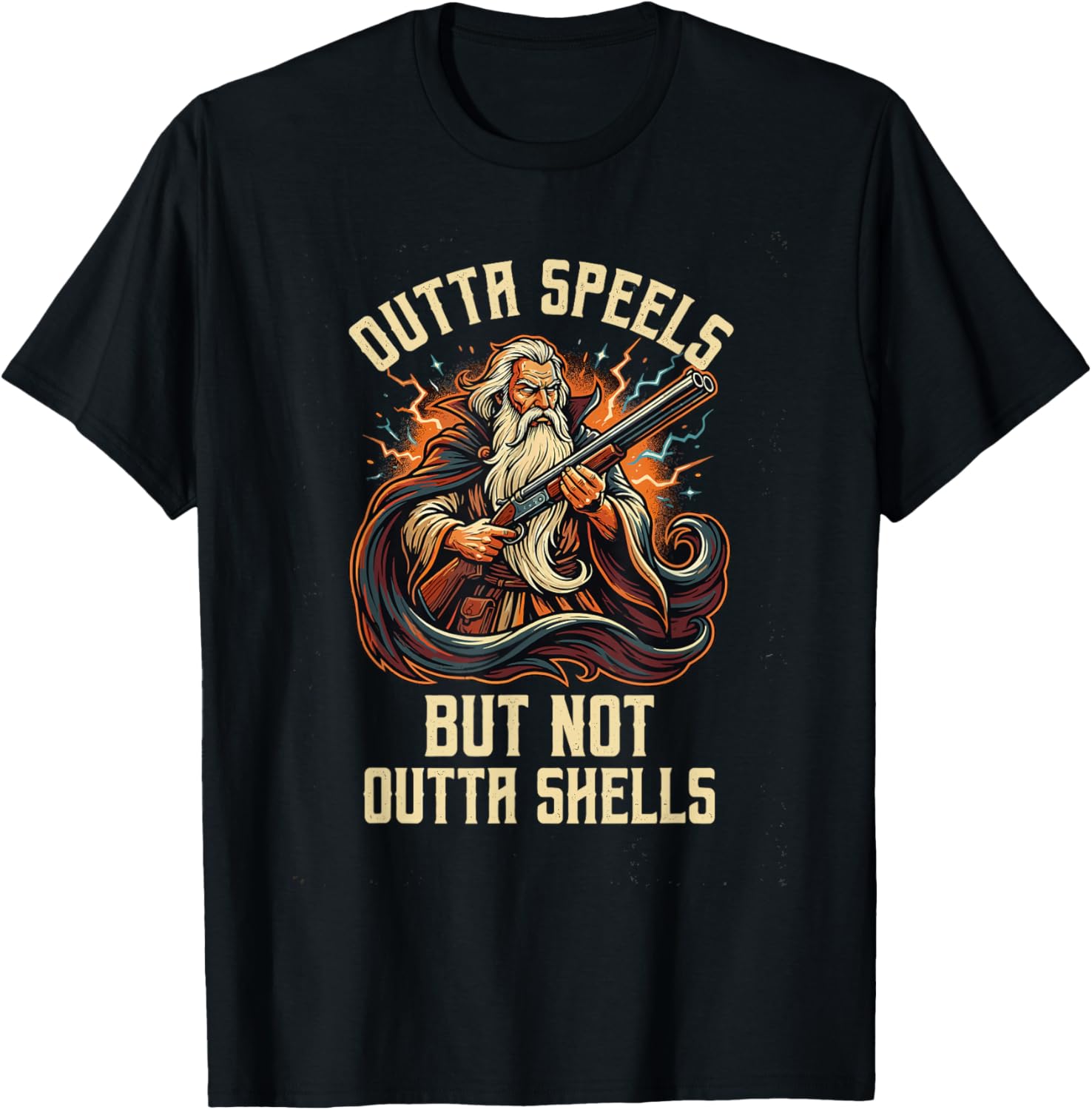 Outta Spells But Not Outta Shells Wizard Funny Fantasy Meme T-Shirt - T-Shirt | Black