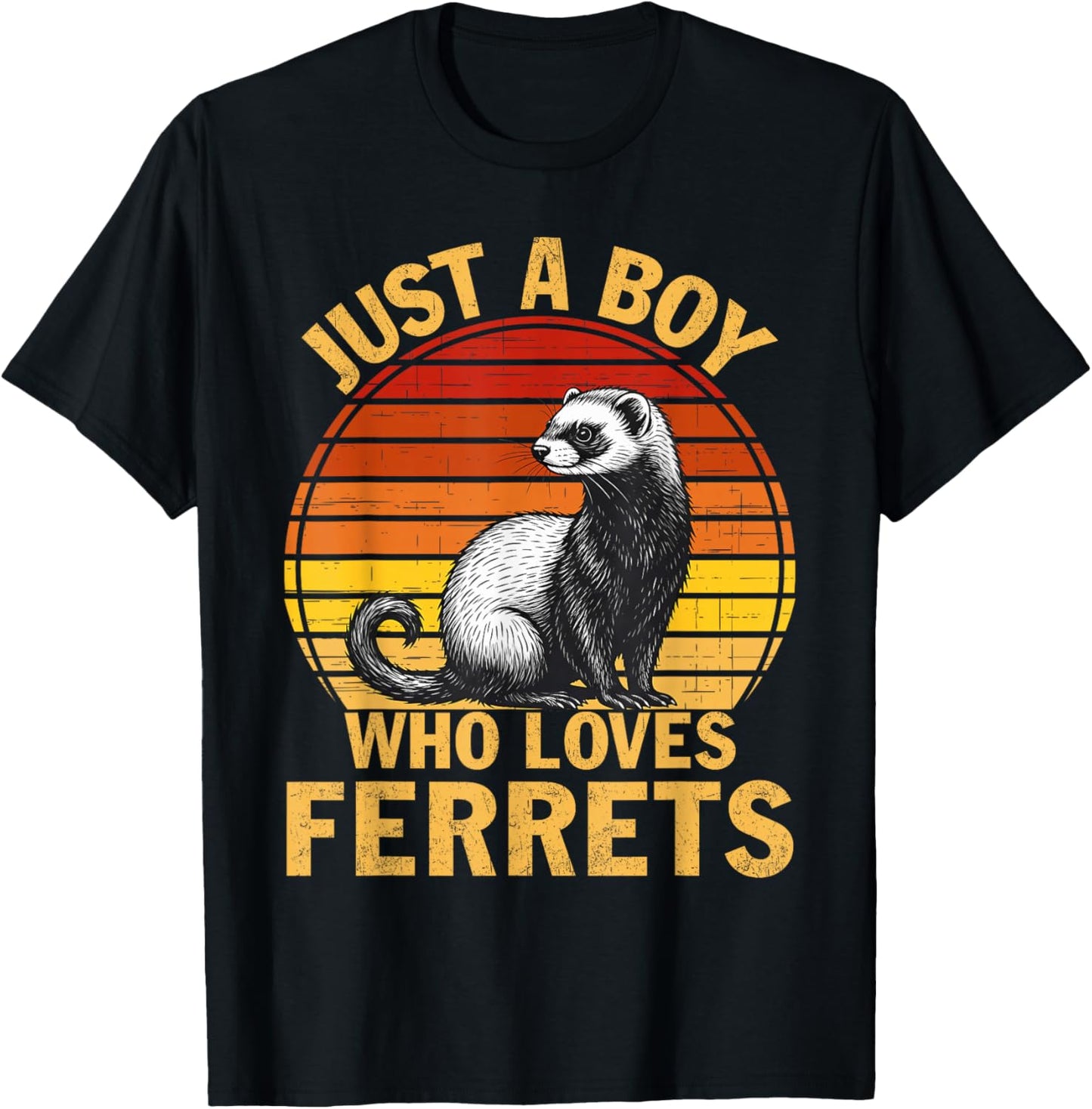 Retro Just A Boy Who Loves Ferrets Ferret Lover T-Shirt - T-Shirt | Black